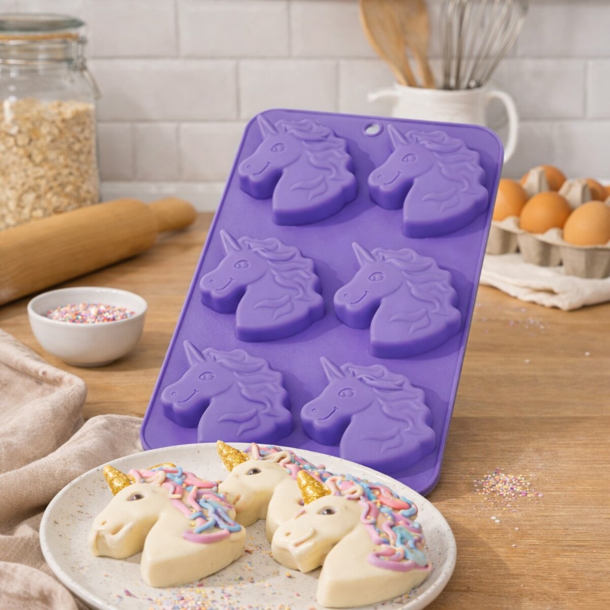 Lot de 6 mini moules en silicone forme Licorne, Happy Cake