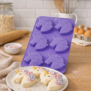 Lot de 6 mini moules en silicone forme Licorne, Happy Cake