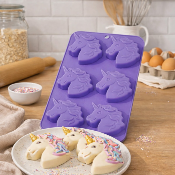 Lot de 6 mini moules en silicone forme Licorne, Happy Cake