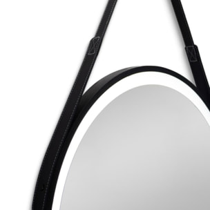 60x60 cm miroir suspendu rond avec éclairage LED et capteur, cadre en métal, noir (SATZREMLED60CE)