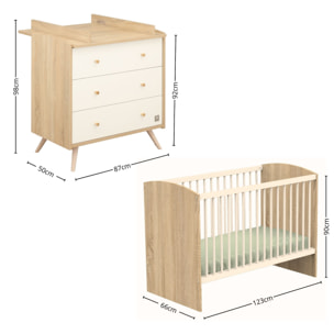 Chambre bébé complète Access, Lit 120x60 et Commode à langer - Chêne doré