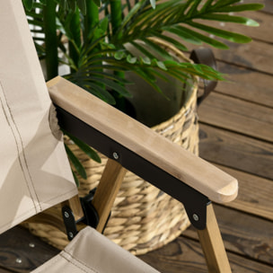 Lot de 2 chaises de plage camping pliantes - poignée - structure acier aspect bois oxford beige