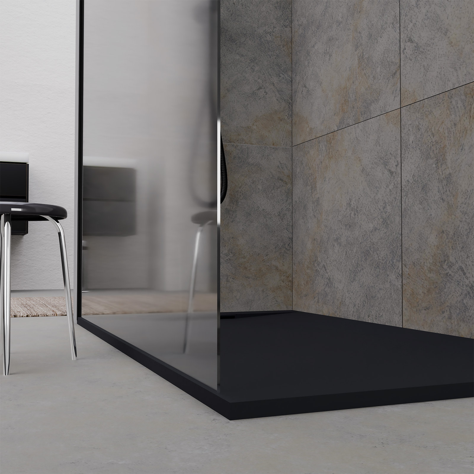 Receveur 120x80x3cm Extra-plat en Polybéton Noir Mat Effet Pierre - Redécoupable - LIANA