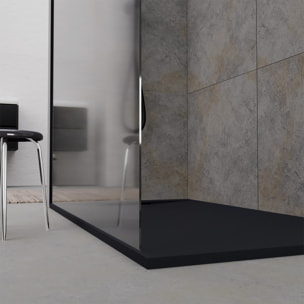 Receveur 120x80x3cm Extra-plat en Polybéton Noir Mat Effet Pierre - Redécoupable - LIANA