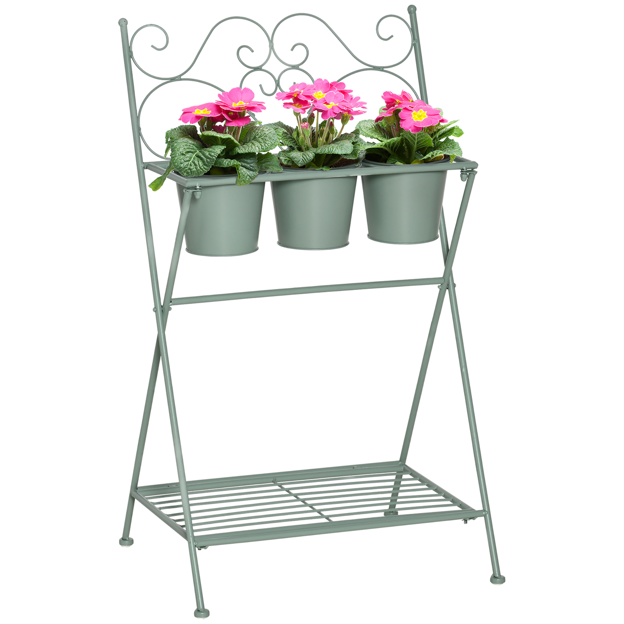 Soporte Metal para Plantas Flores Plegable con 3 Macetas y Estante 47x37x78,5 cm