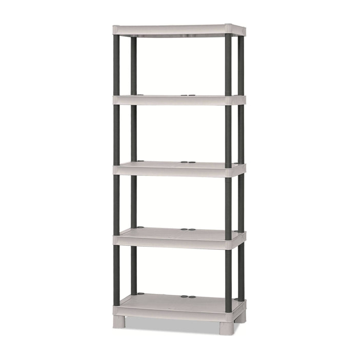 Armadio da esterno Giri, Scaffale outdoor, Armadio balcone multiuso a 3 ripiani, 100% Made in Italy, 70x35h172 cm, Grigio chiaro e Nero