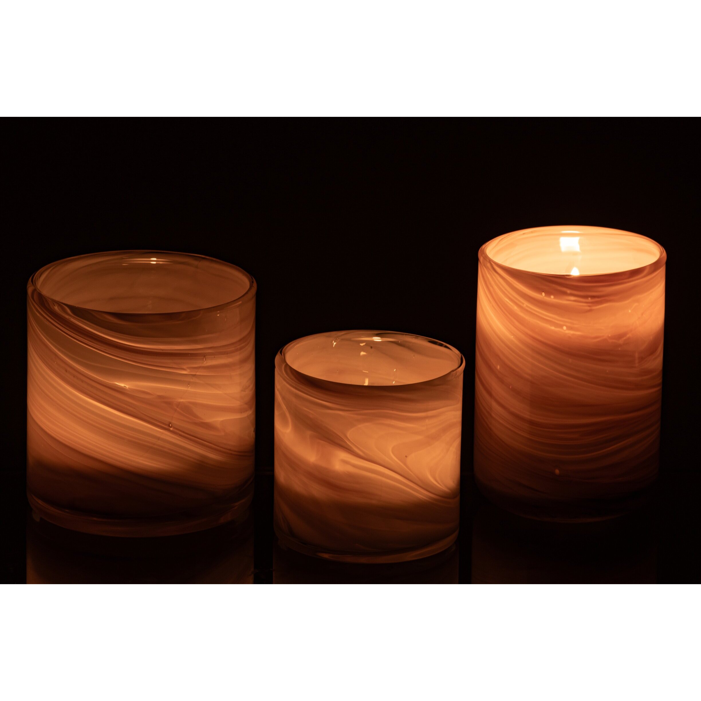 J-Line photophores marbre - verre - beige clair/laiton - set de 3