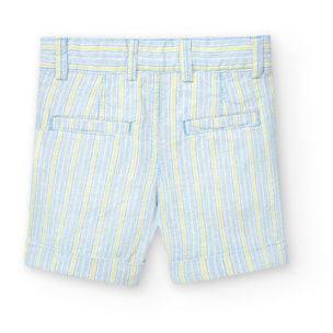 Bermudas de lino niño, estampado de rayas, azul claro