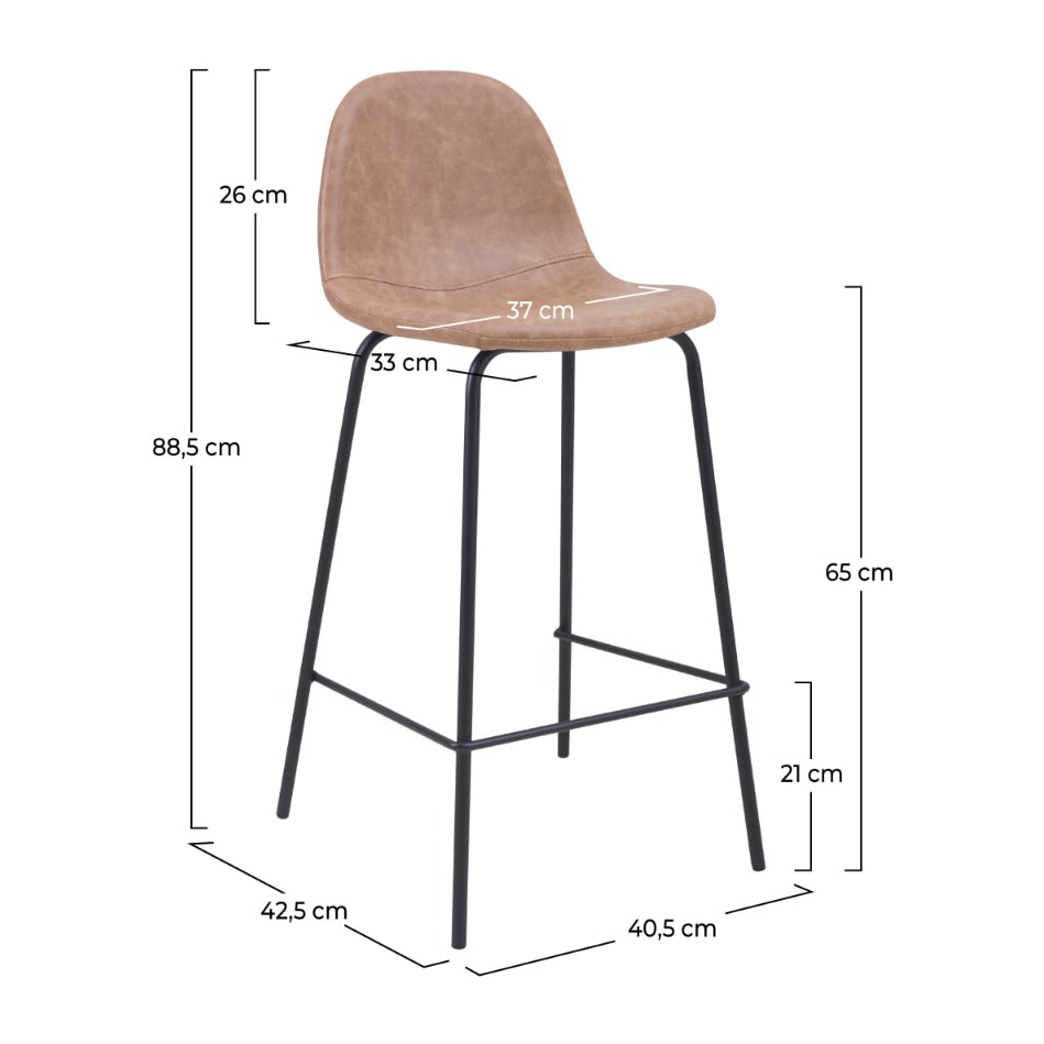Lot de 2 chaises pour îlot central 65 cm en cuir synthétique taupe - Henrik