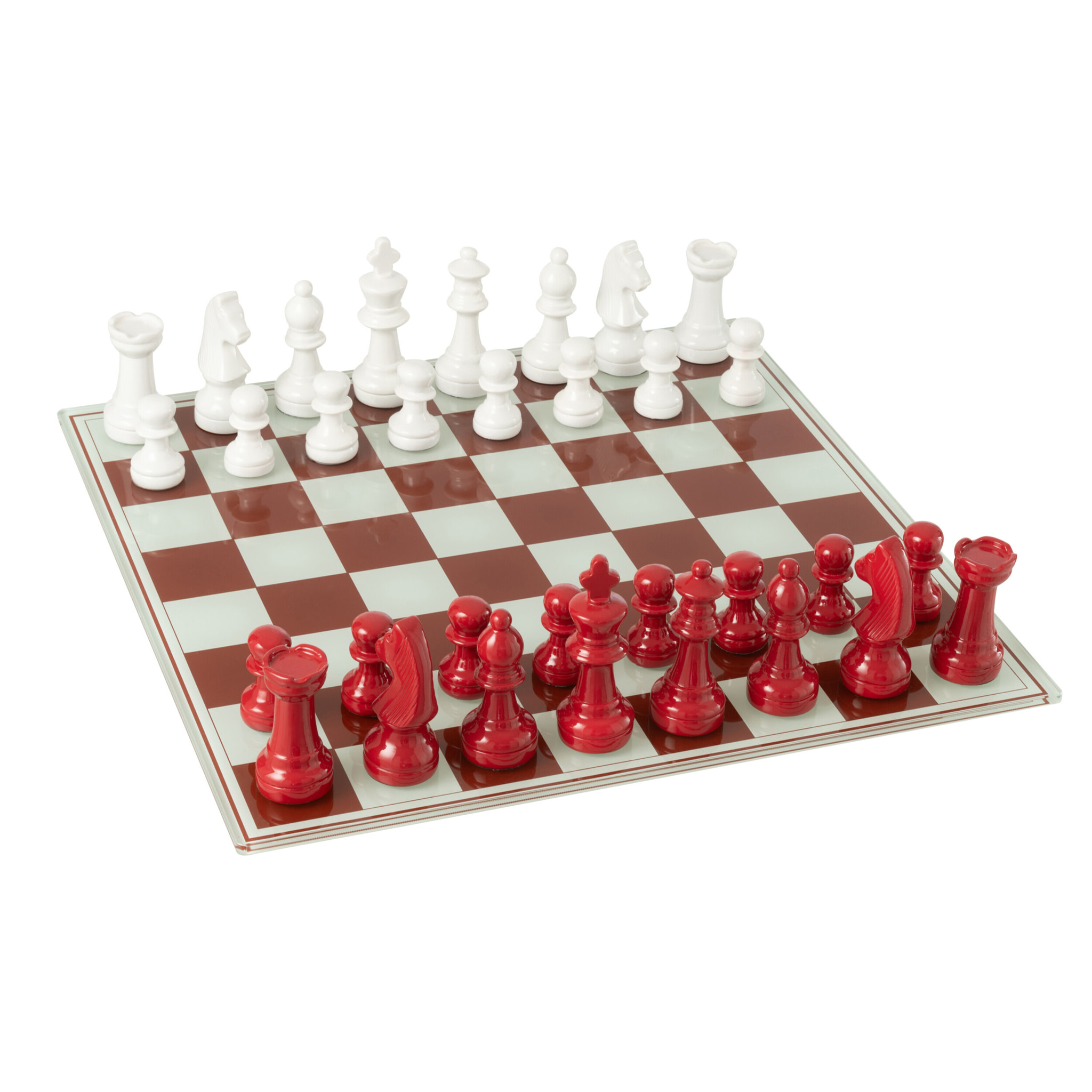 J-Line décoration plateau jeu d’échecs - polyrésine - blanc/rouge