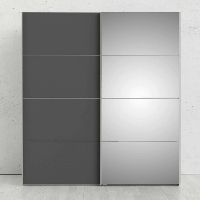 Guardaroba 2 ante Astrée, Mobile camera da letto, Cabina armadio portabiti, Armadio appendiabiti, 182x64 h202 cm, Bianco e Grigio
