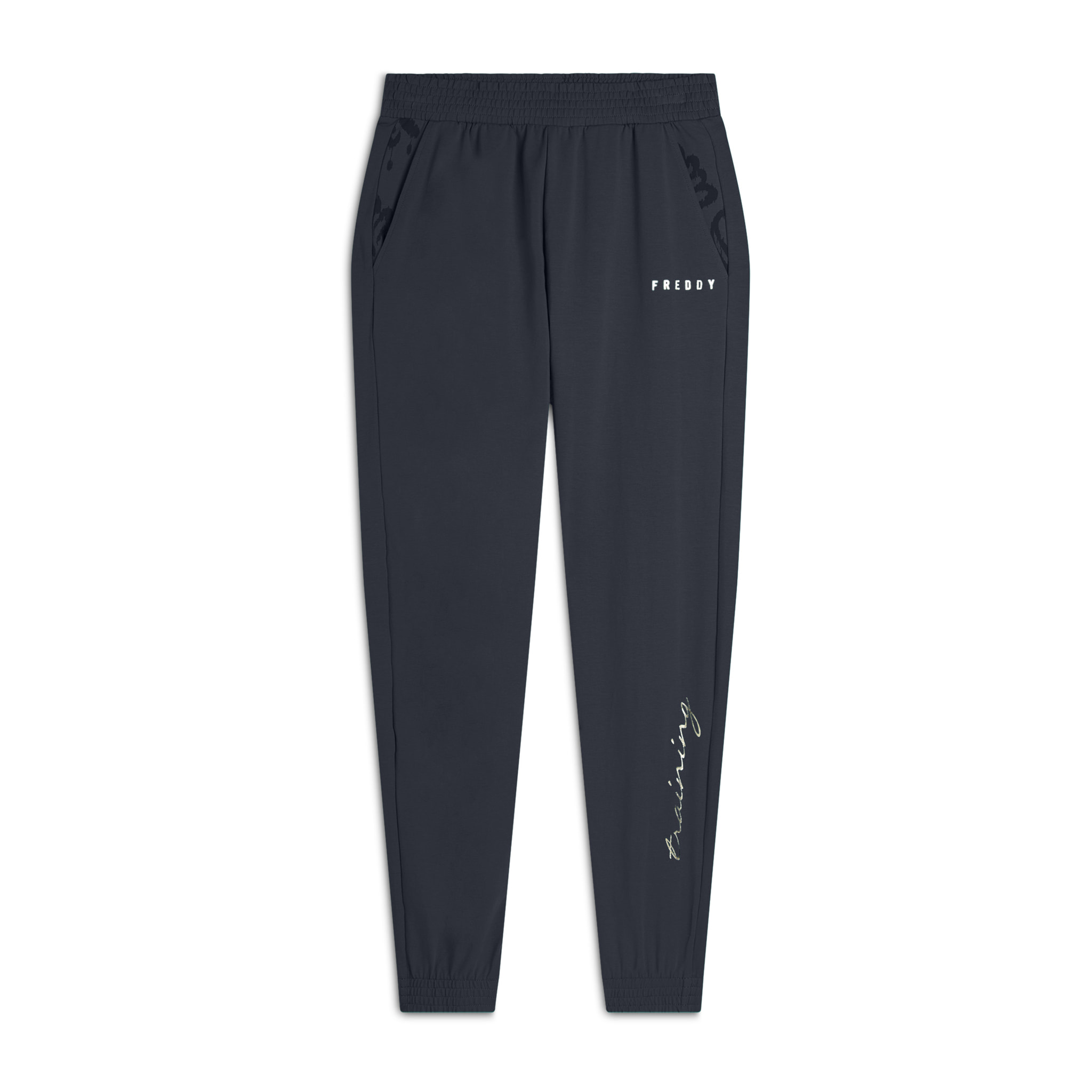 Pantaloni con elastico sul fondo e dettagli floreali