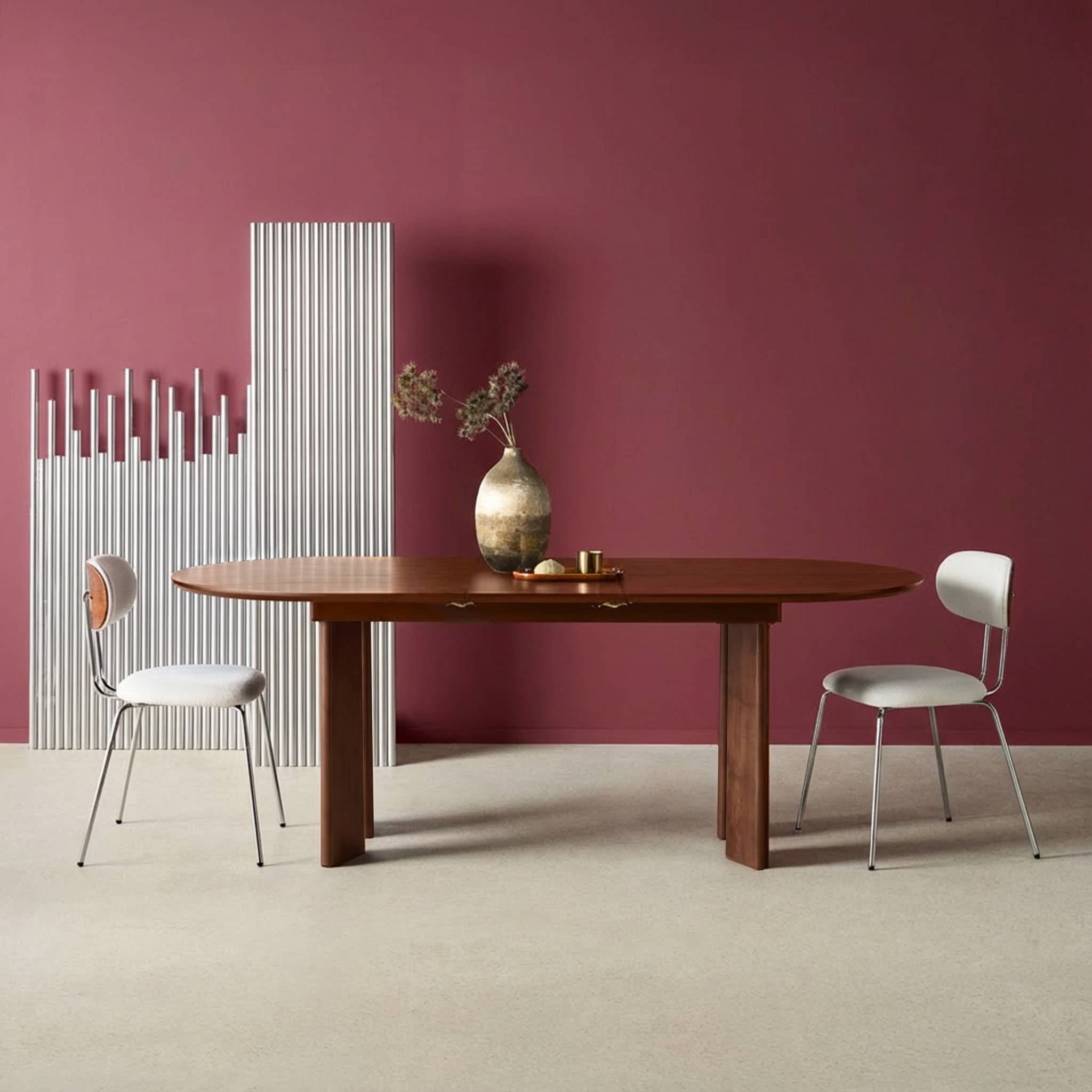 Table à manger oblongue extensible bois d'hévéa et placage chêne 6-8 places ALBANE