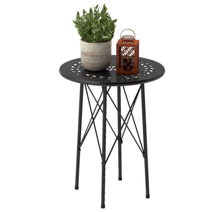 Mesa de Jardín Redonda Mesa de Terraza Exterior Ø40x50 cm con Patas Ajustables y Estructura en Forma de X Mesa para Exterior e Interior Negro