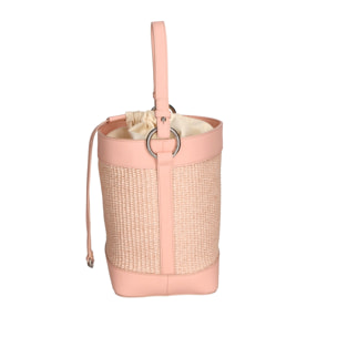 Borsa a secchiello da donna - Modello Lisbeth - Misto pelle e tessuto - 18.0 x 24.0 x 15.0 cm