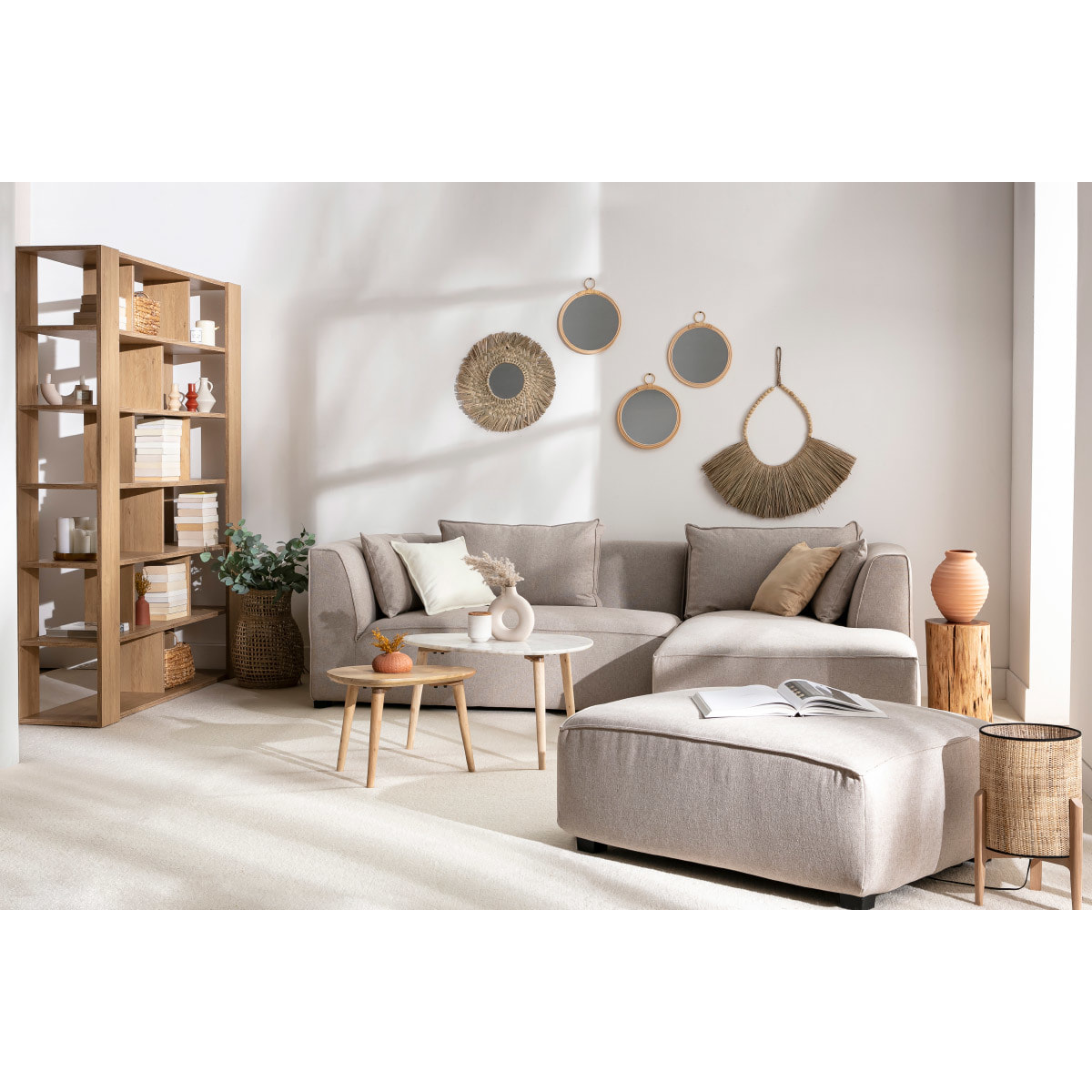 Tables basses gigognes marbre blanc et bois manguier massif (lot de 2) EVY