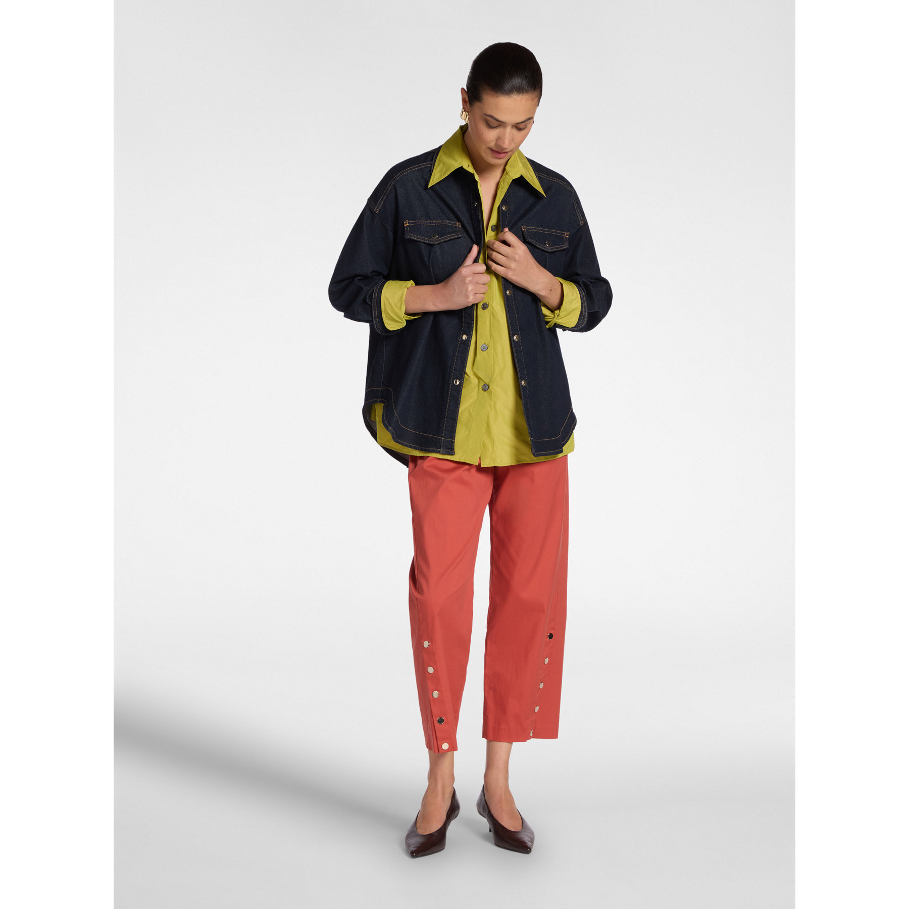 Elena Mirò - Pantalones de gabardina con botones - Naranja sol