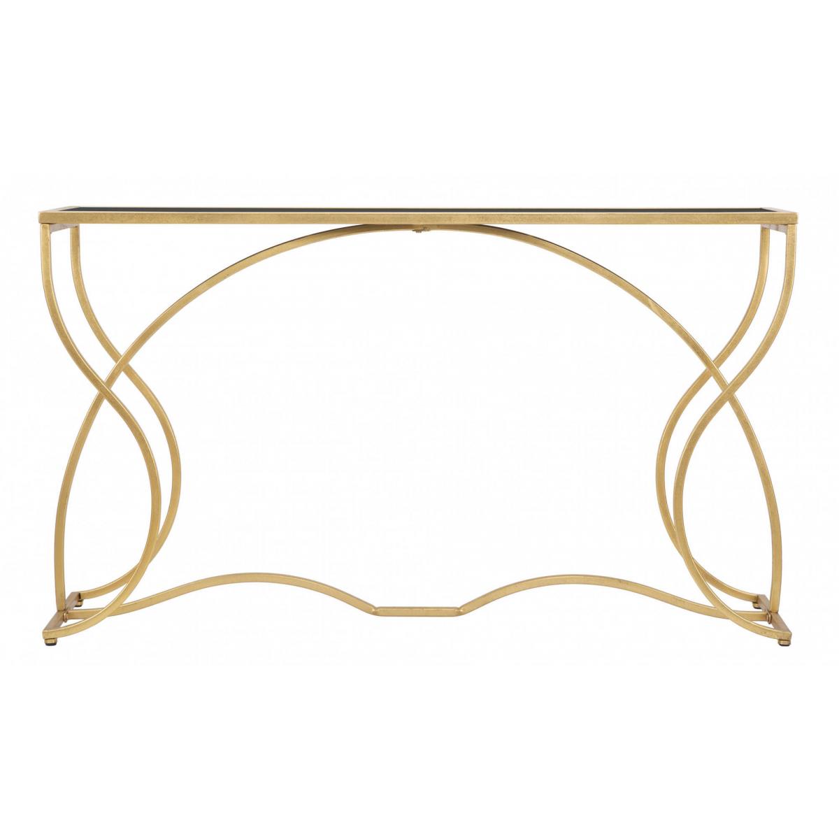 Console elegante, struttura in metallo dorato, con ripiano in vetro temprato, colore oro, Misure 40 x 75 x 130 cm