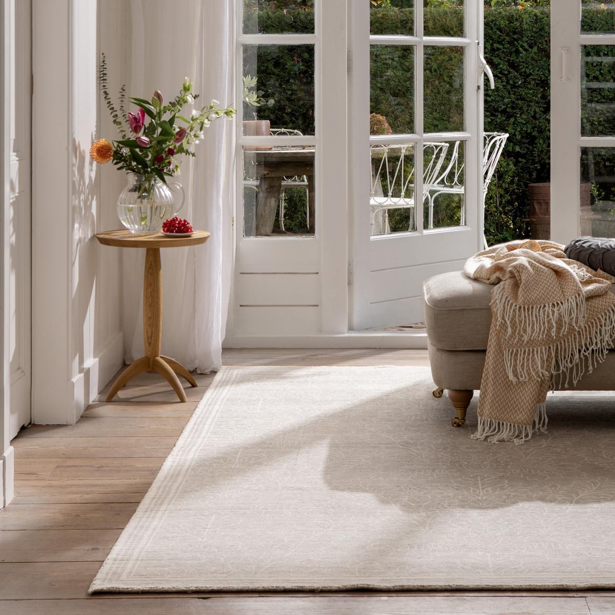 Tapis salon et chambre fait main en coton motif floral TAIL