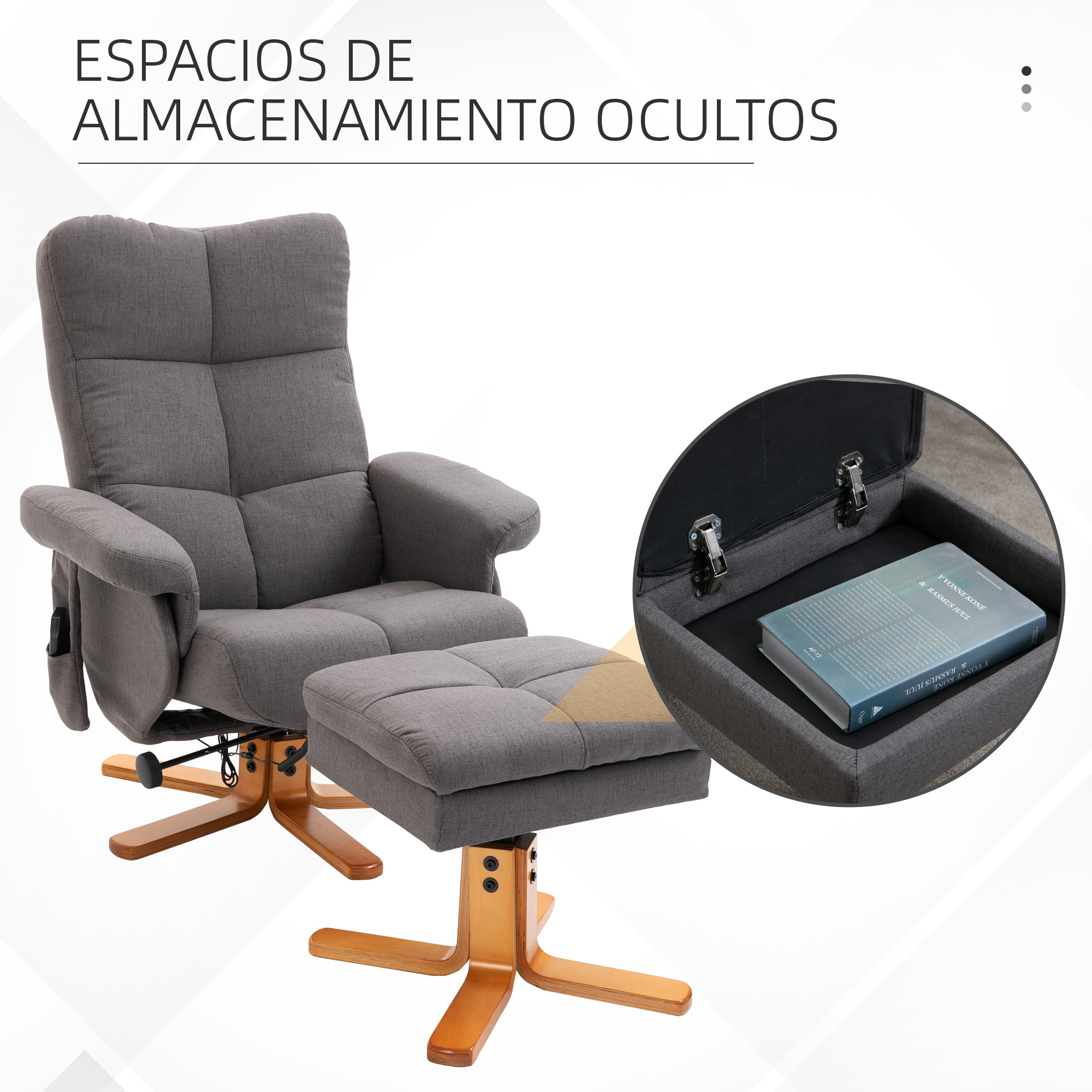 Sillón Relax Reclinable con Reposapiés Sillón de Masaje Eléctrico de PU con 10 Puntos de Masaje Función Reclinable Giratorio 360° Mando a Distancia Bolsillo Lateral Salón Oficina Gris Oscuro
