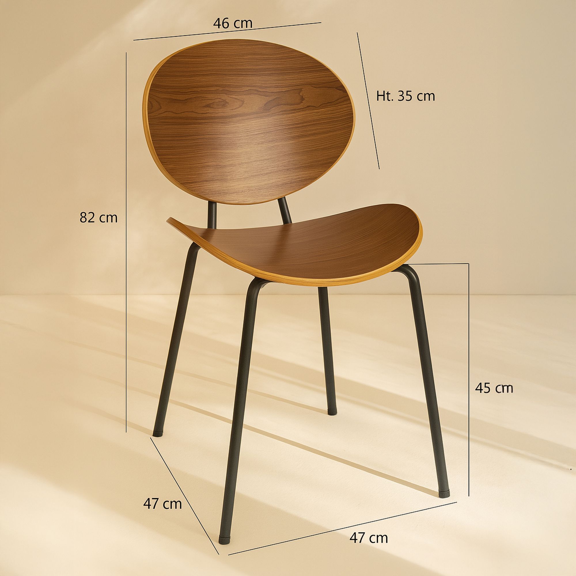 Lot de 2 chaises en bois foncé et pieds en métal noir GASPARD