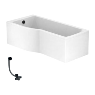 Baignoire bain douche 150 x 80 cm gauche Connect Air + tablier + vidage Noir mat