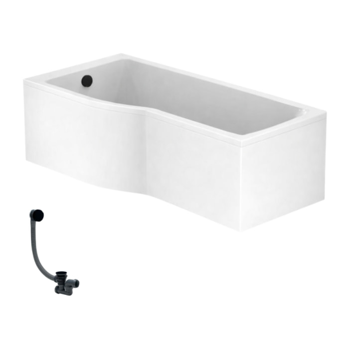 Baignoire bain douche 150 x 80 cm gauche Connect Air + tablier + vidage Noir mat
