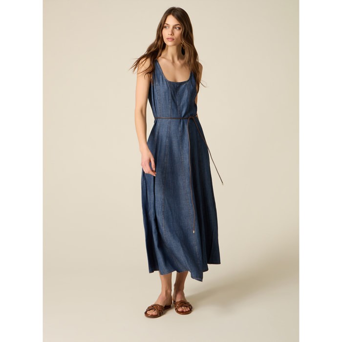 Oltre - Vestido largo sin mangas efecto denim - Azul