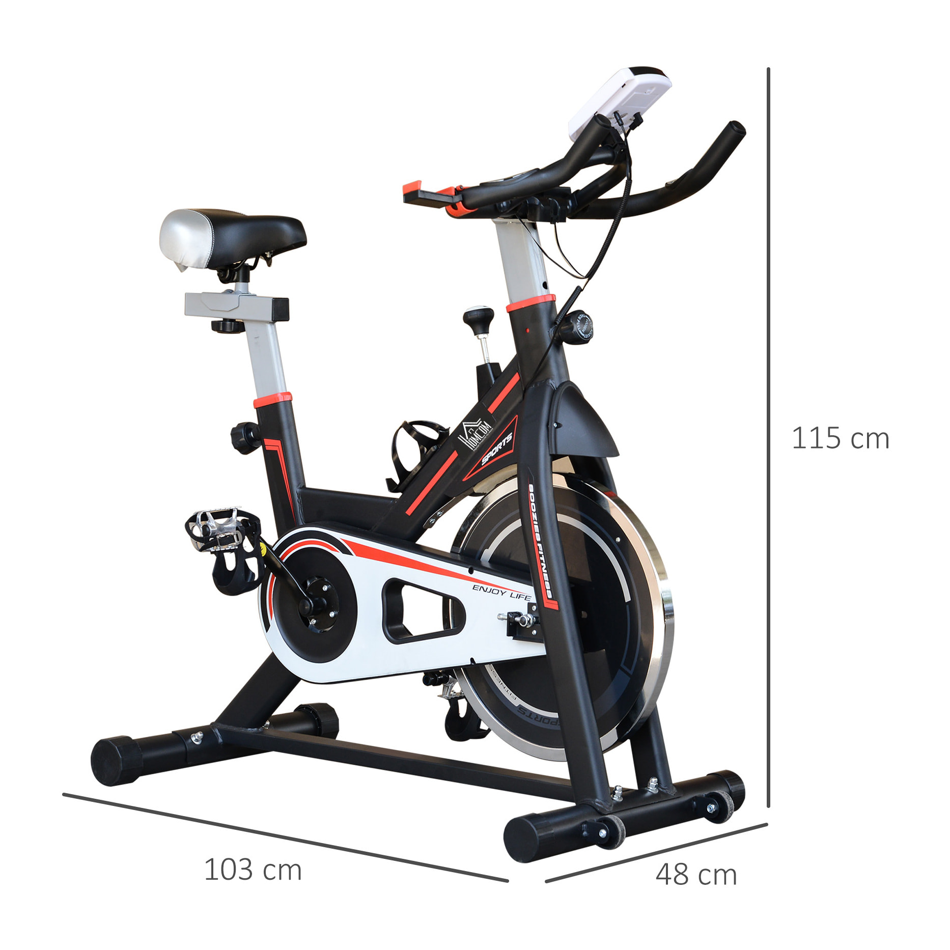 Bicicleta Estática Bici Estática con Volante 8 kg Resistencia Ajustable Pantalla LCD Pulsómetro Ejercicio Silencioso y Asiento Ajustable Carga 120 kg para Casa Gimnasio Negro