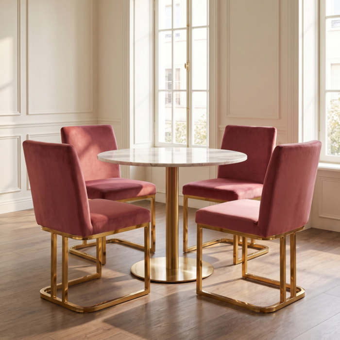 Sedia Imbottita in Effetto Velluto con Gambe Oro, Design Moderno ed Elegante per Sala da Pranzo, Cucina, Soggiorno, Studio e Ufficio
