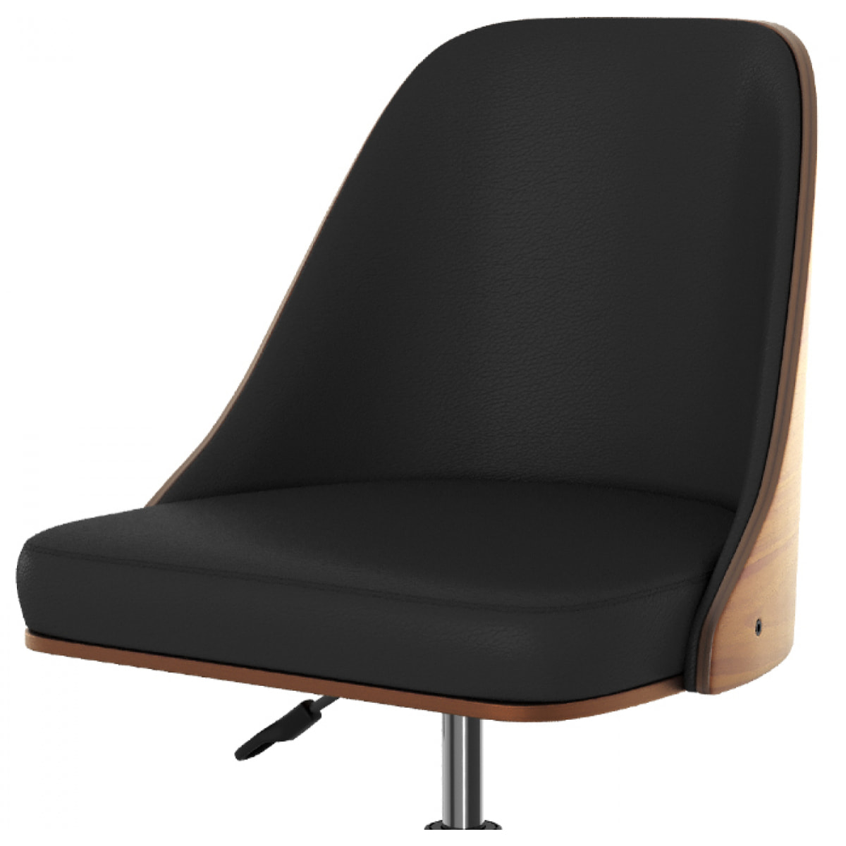 Chaise de bureau pivotante sur roulettes en bois foncé et PU noir - Georges