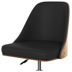 Chaise de bureau pivotante sur roulettes en bois foncé et PU noir - Georges