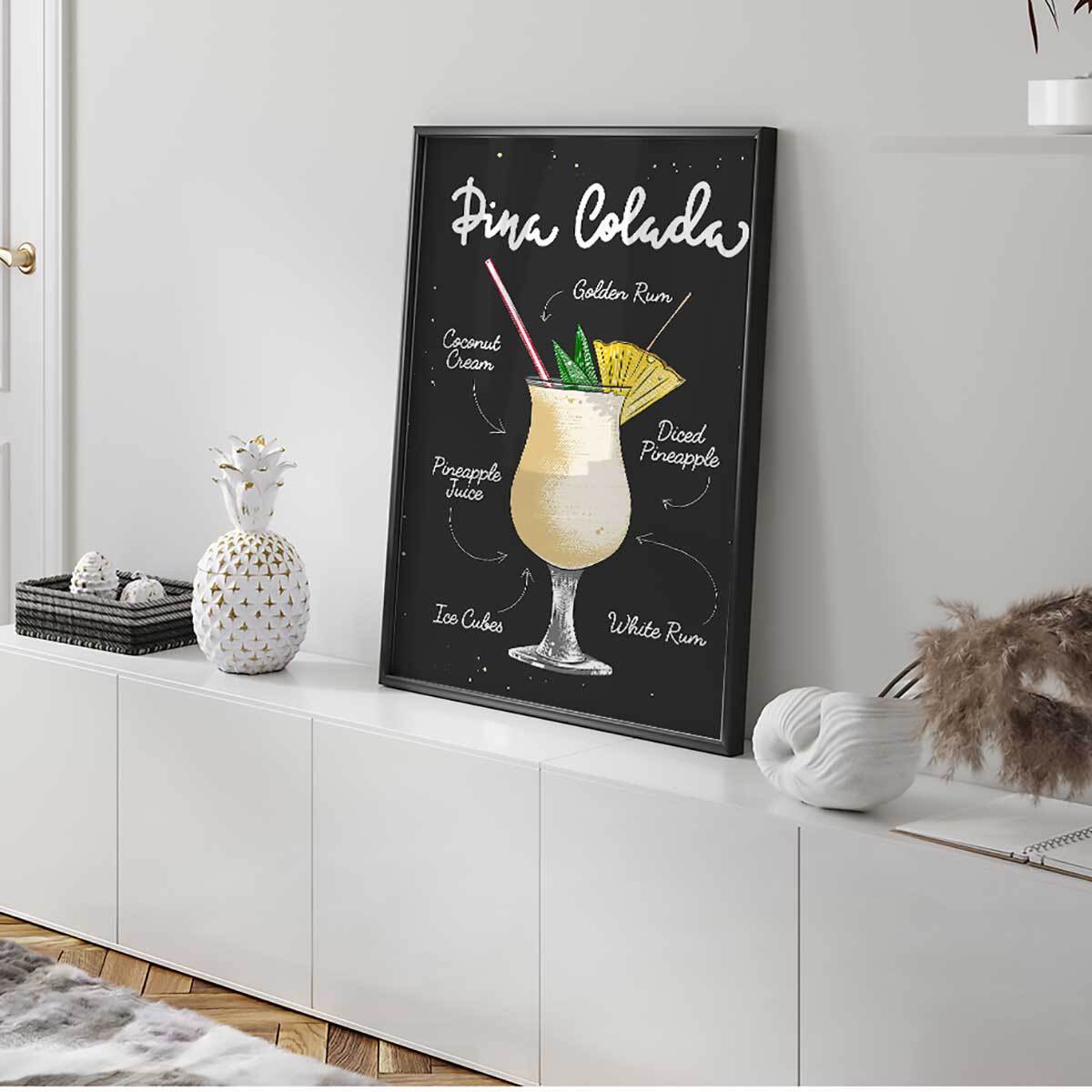 Affiche encadrée cocktail Piña Colada Affiche + cadre en métal - Noir