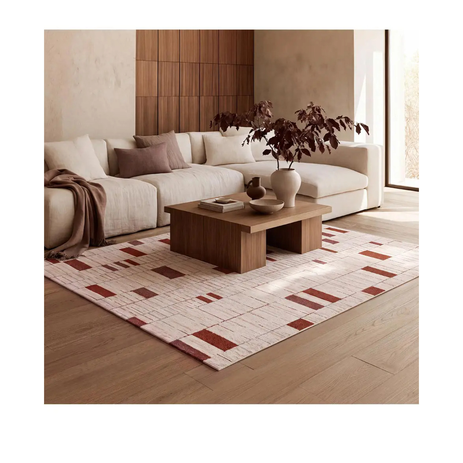 BERUTI Alfombra geométrica en tonos beige y caldera, varias medidas disponibles