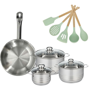 Lot Faitout 16/20/24cm et Poêle 28cm Fackelmann Etherna avec 5 ustensiles