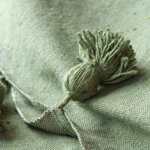 Grand plaid canapé en laine à pompons - Vert