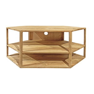 Meuble TV d'angle hexagonal L. 110 cm en bois de teck massif - ROMA