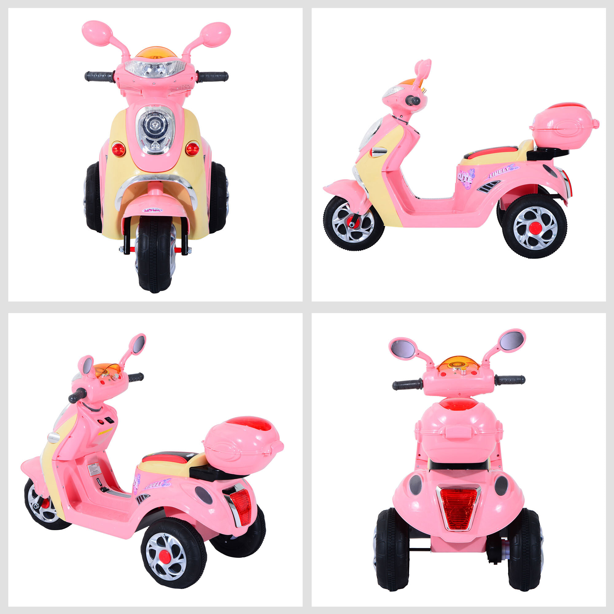 Moto scooter électrique pour enfants 6 V env. 3 Km/h 3 roues et topcase effet lumineux et sonore rose