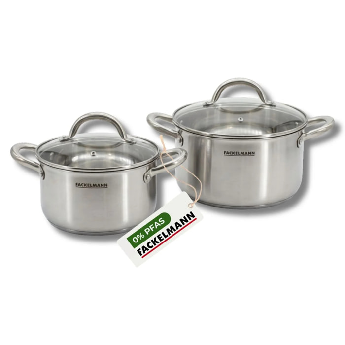 Batterie de cuisine avec 2 faitouts 20/24 cm en inox sans PFAS Fackelmann Vita3