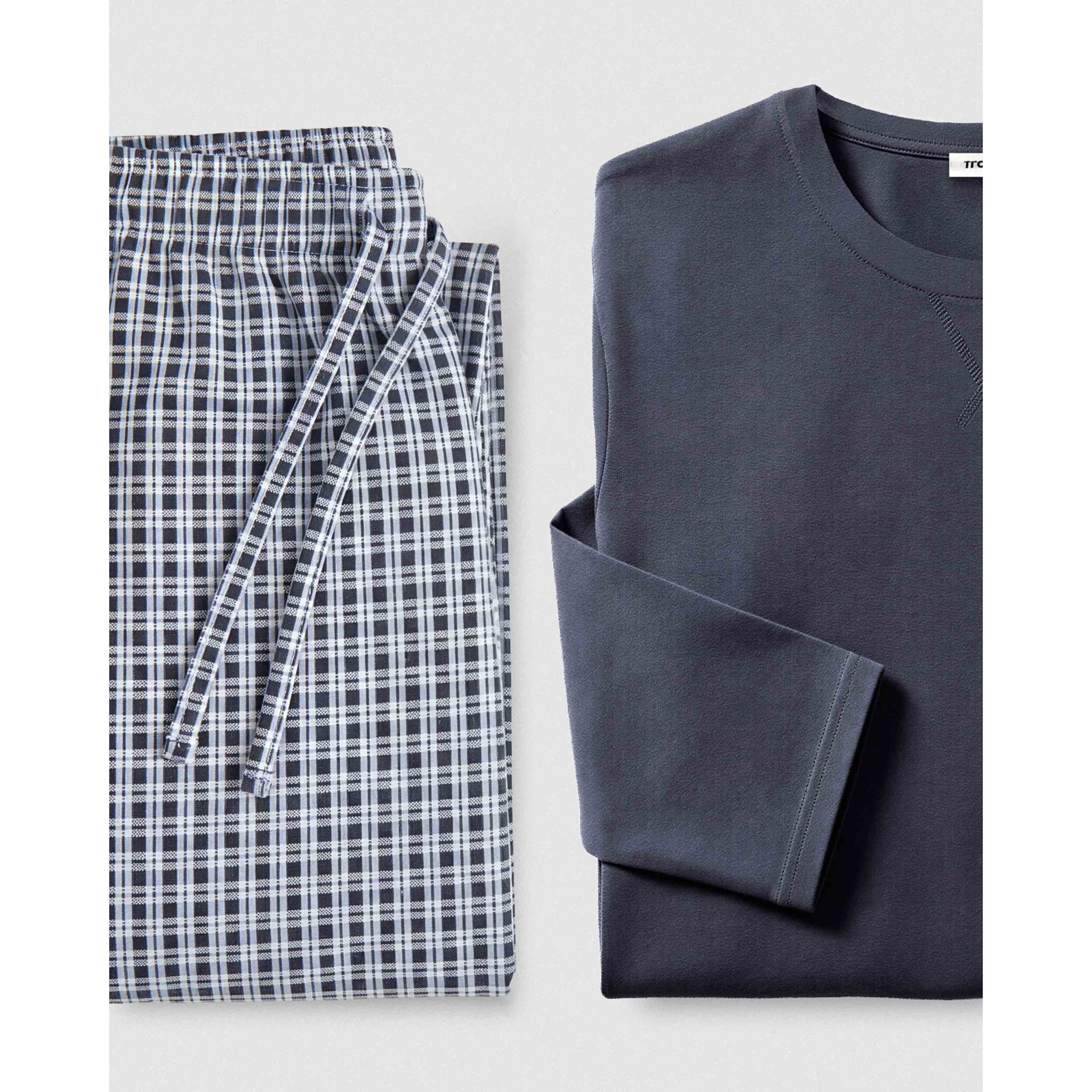 Pijama largo de algodón cuadro velia gris marengo