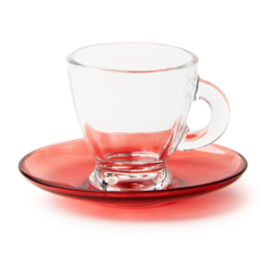Set 6 Tazzine Caffè con Piattino Excelsa – Petra, Vetro Rosso