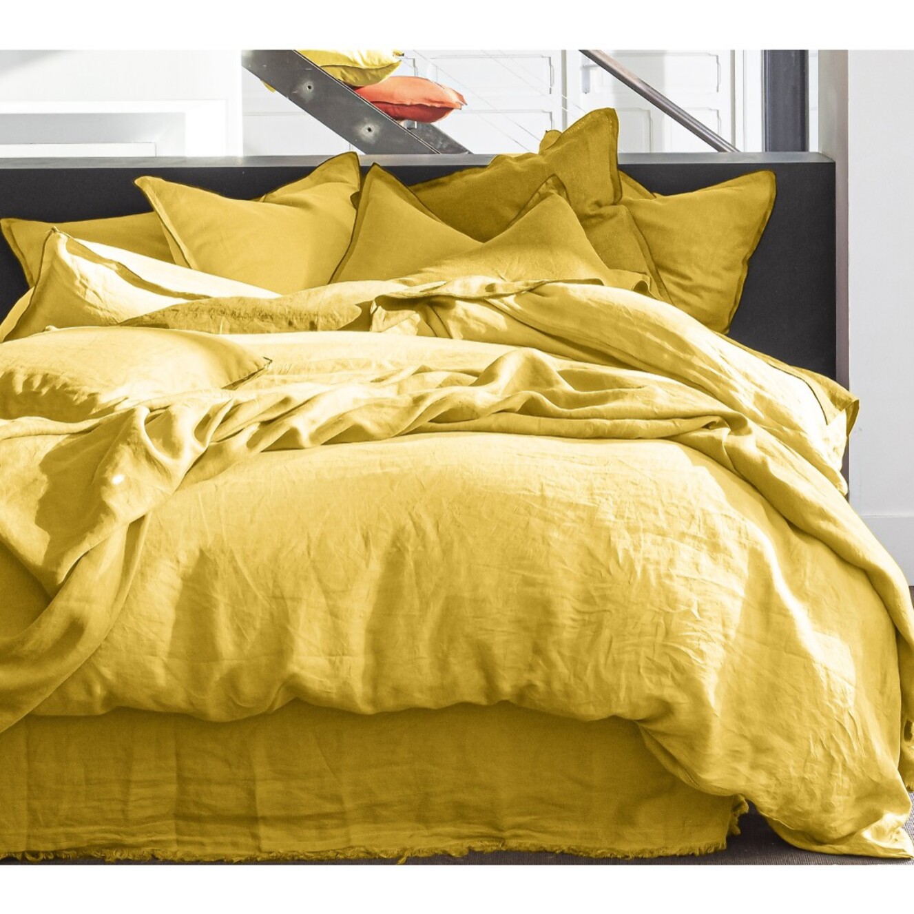Drap housse - bonnet: 40cm 100% lin lavé jaune paille