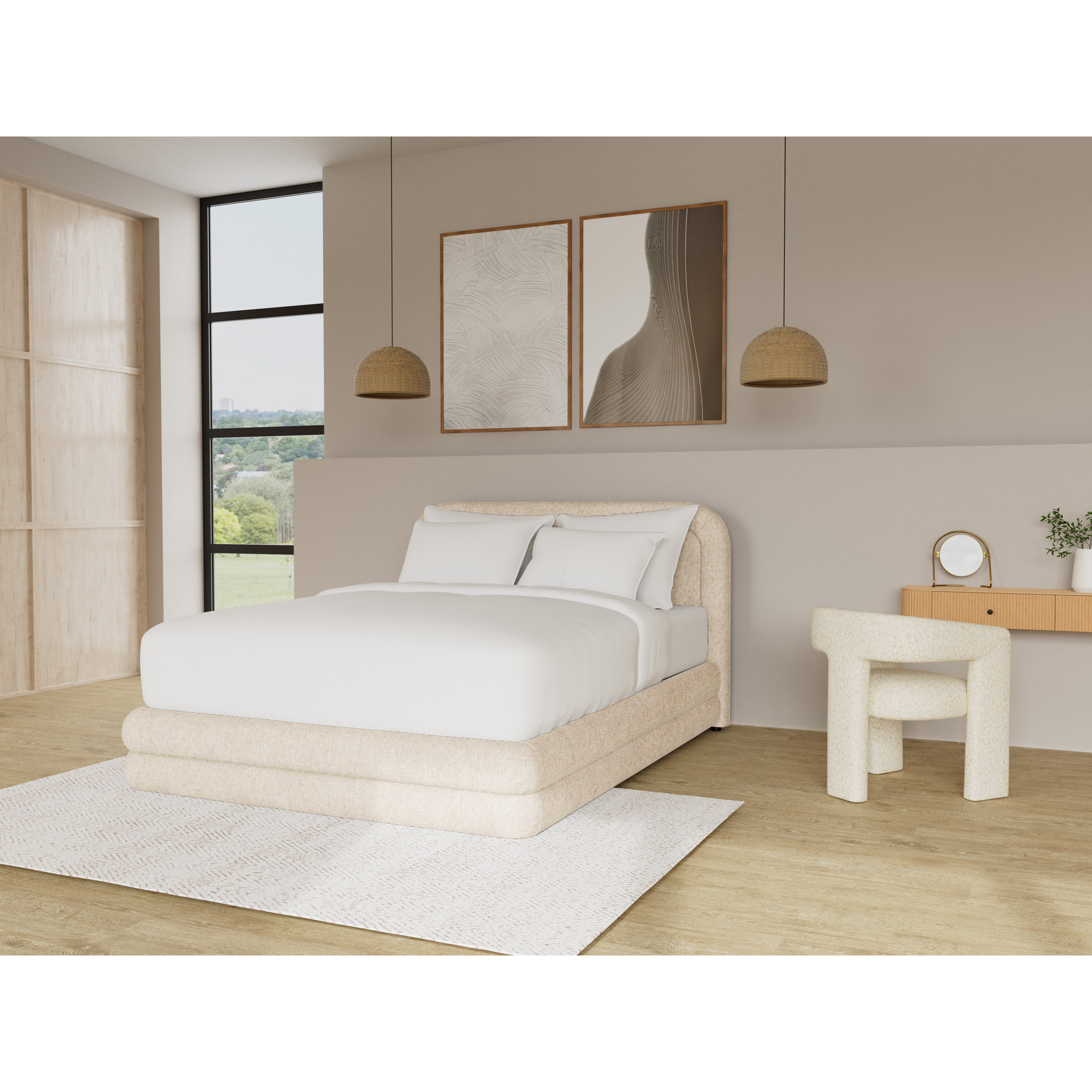 Babel - lit coffre - 160x200 cm - en velours texturé - sommier inclus - Beige
