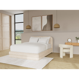 Babel - lit coffre - 160x200 cm - en velours texturé - sommier inclus - Beige