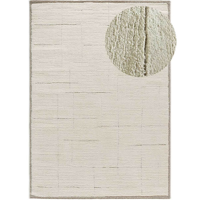 CANDELA Alfombra pelo corto diseño geométrico con relieve en crema, varias medidas disponibles