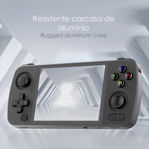 DAM Consola emulador multiplataforma RG405M. Pantalla táctil 4" IPS; Android 12, Octa-Core 2,0GHz, WiFi, 128GB. +3000 juegos. 16,3x7,6x1,6 Cm. Color: Negro