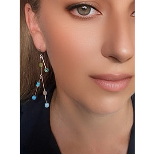 Pendiente Columpio Doble multicolor plata 925 y cristal Plta Única