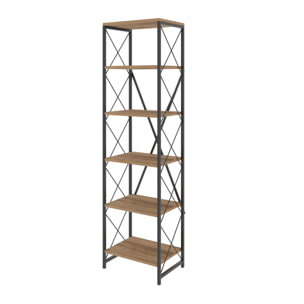 Libreria Dpoll, Scaffale da ufficio, Mobile portalibri, Biblioteca, 50x30h180 cm, Quercia e Nero