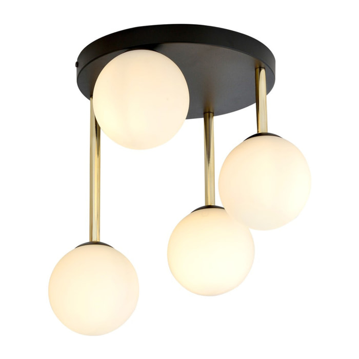 Lampada da soffitto Dolce in acciaio nero opaco e vetro opalino
