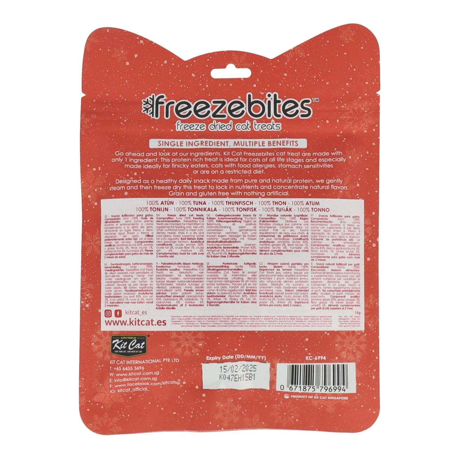 Kit Cat FreezeBites - Atún 15 g Snack liofilizado natural para gatos